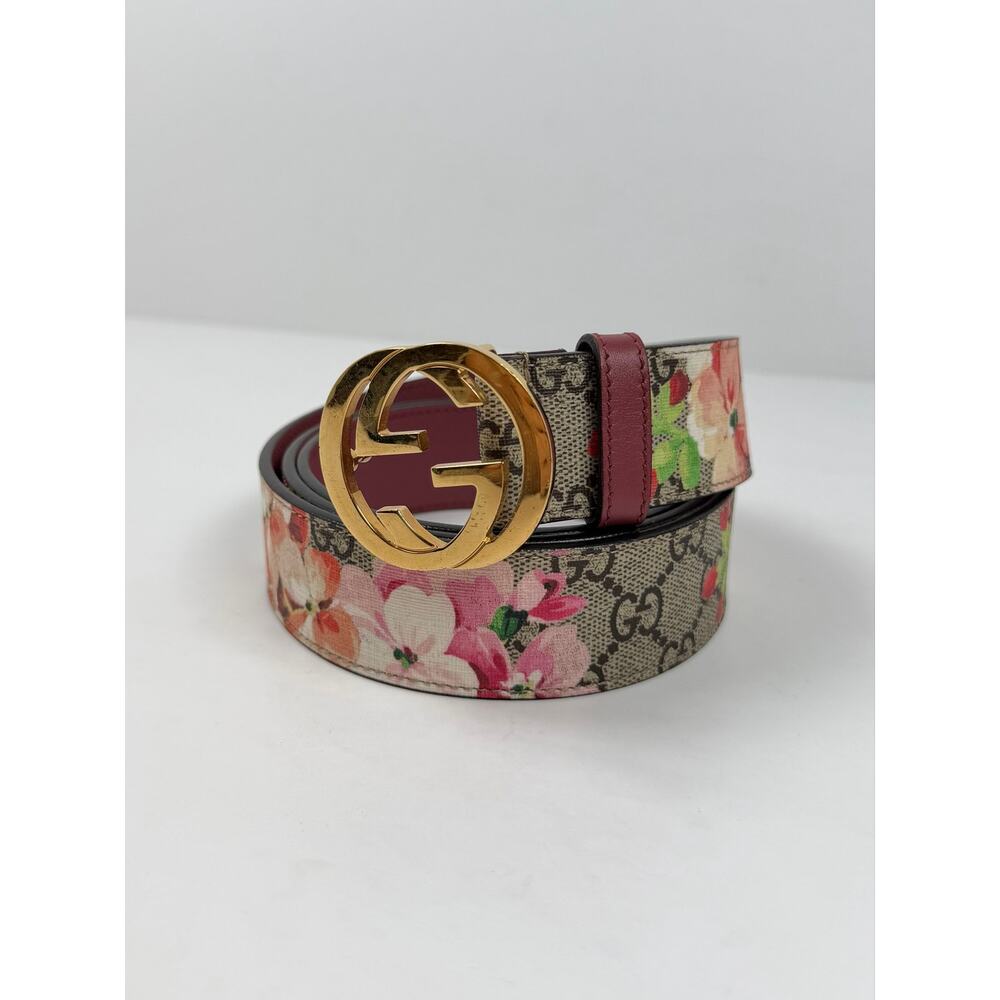 Size 115/46 - Gucci Floral Print Leather Belt - Picture 2 of 6